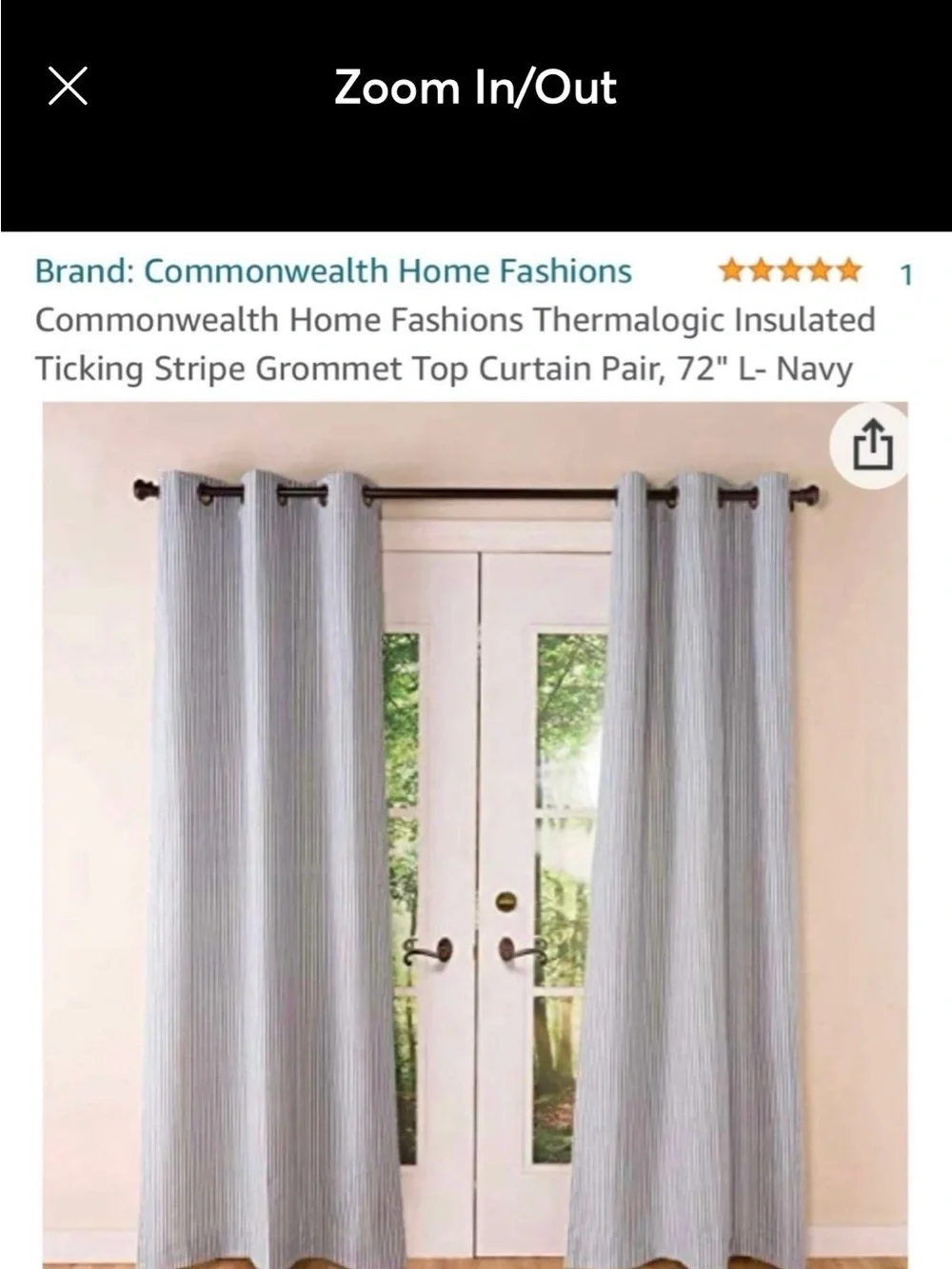 Navy Ticking Stripe Grommet Curtain Pair